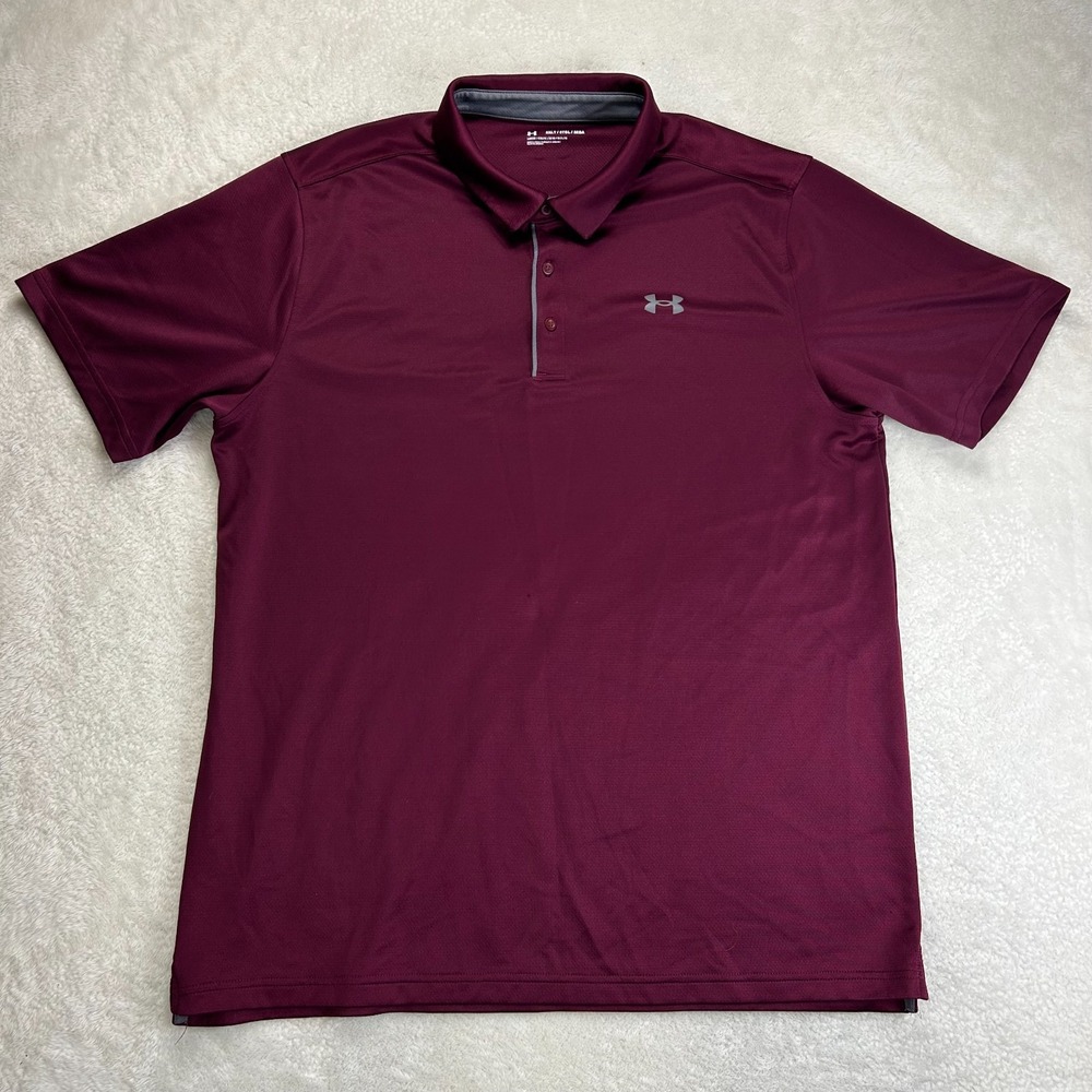 Under Armour Tech Golf Polo Shirt Mens 3XLT Dark Maroon Sweat Wicking "Read"